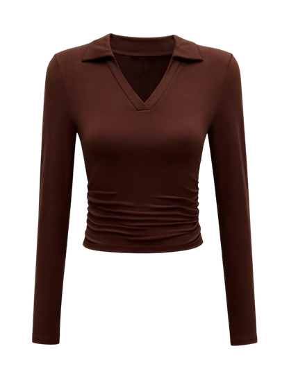 Knit Solid Color Long Sleeve V Neck Top