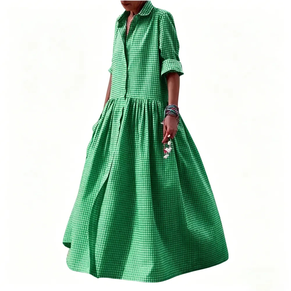 Women's Vintage Plaid Shirt Dress