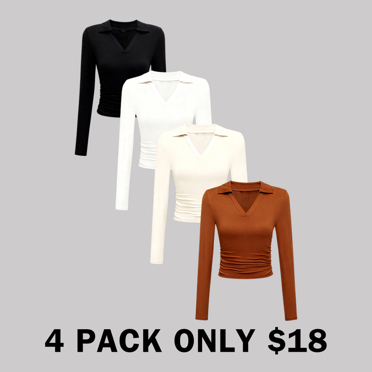 Knit Solid Color Long Sleeve V Neck Top