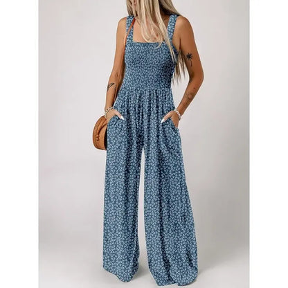 Women's Casual Loose Overalls Sleeveless Printed Rompers