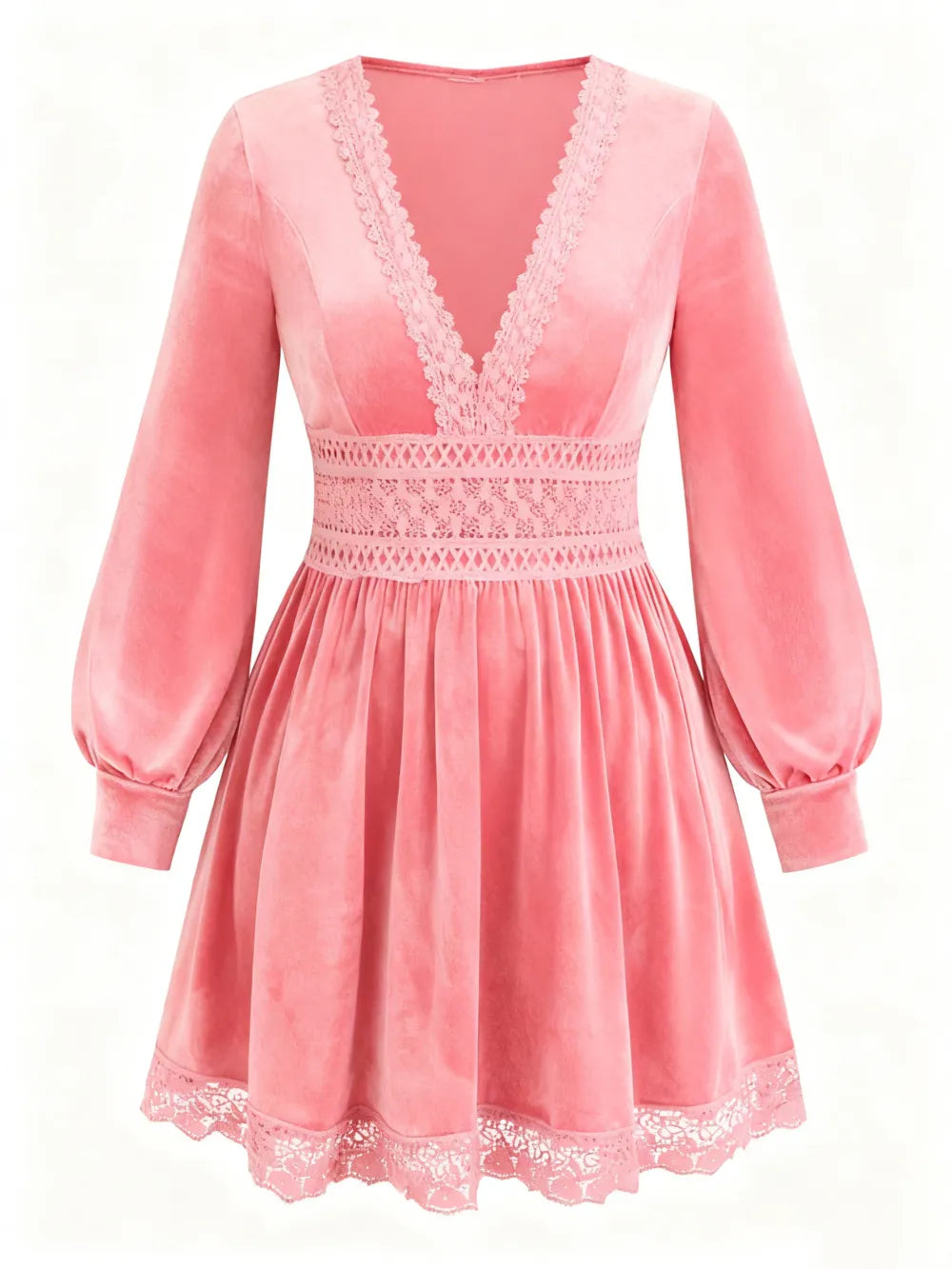 Velvet Lace Patchwork Lantern Sleeve Long Dress