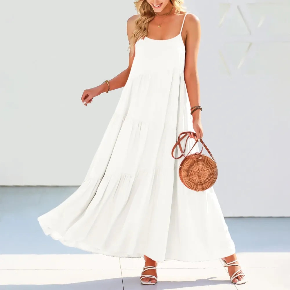 Asymmetric Tiered Style Sleeveless Beach Dress