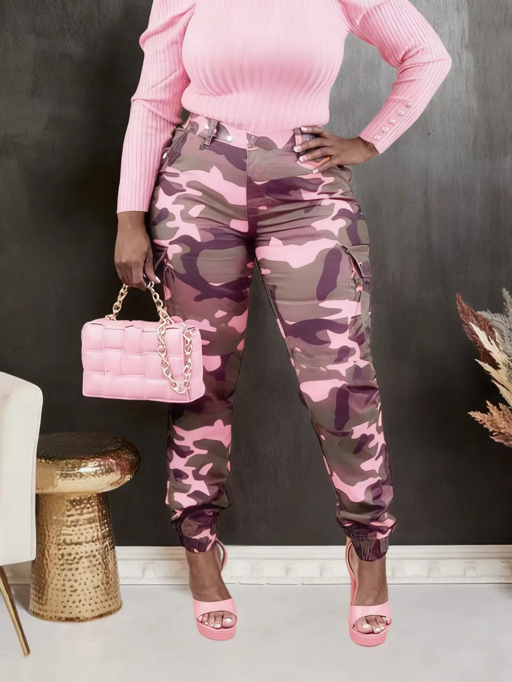 Women's Camo Print Button Fly Cargo Pants
