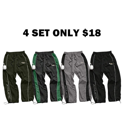 Men's Casual Sporty Long Pants, Loose Fit Drawstring Cuff