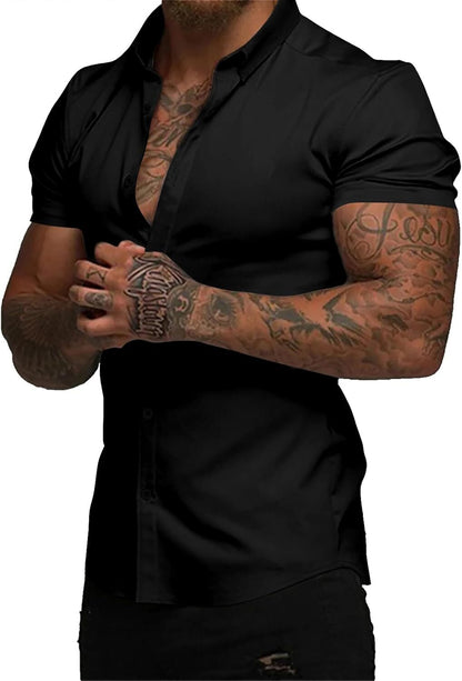 Men's slim fit stretch wrinkle-free button shirt