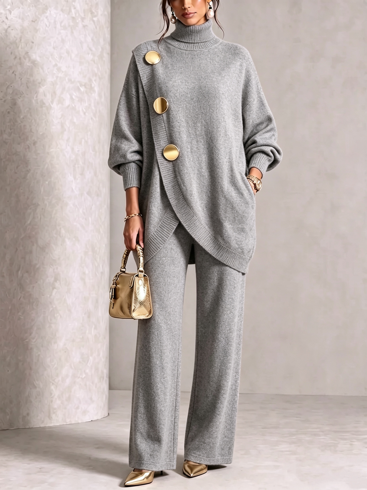 ⏰ LAST DAY SAVE 49% 💥 Elegant Knit Asymmetrical Button Set