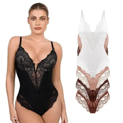 Deep-V Neck Lace Bodysuits