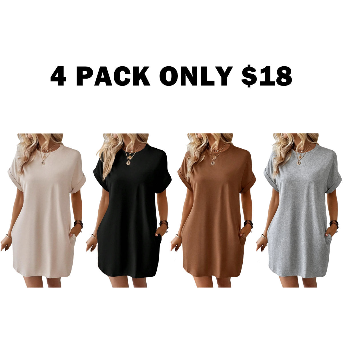 Women's Plain Pocket Batwing Sleeve Tee Dress