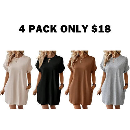 Women's Plain Pocket Batwing Sleeve Tee Dress