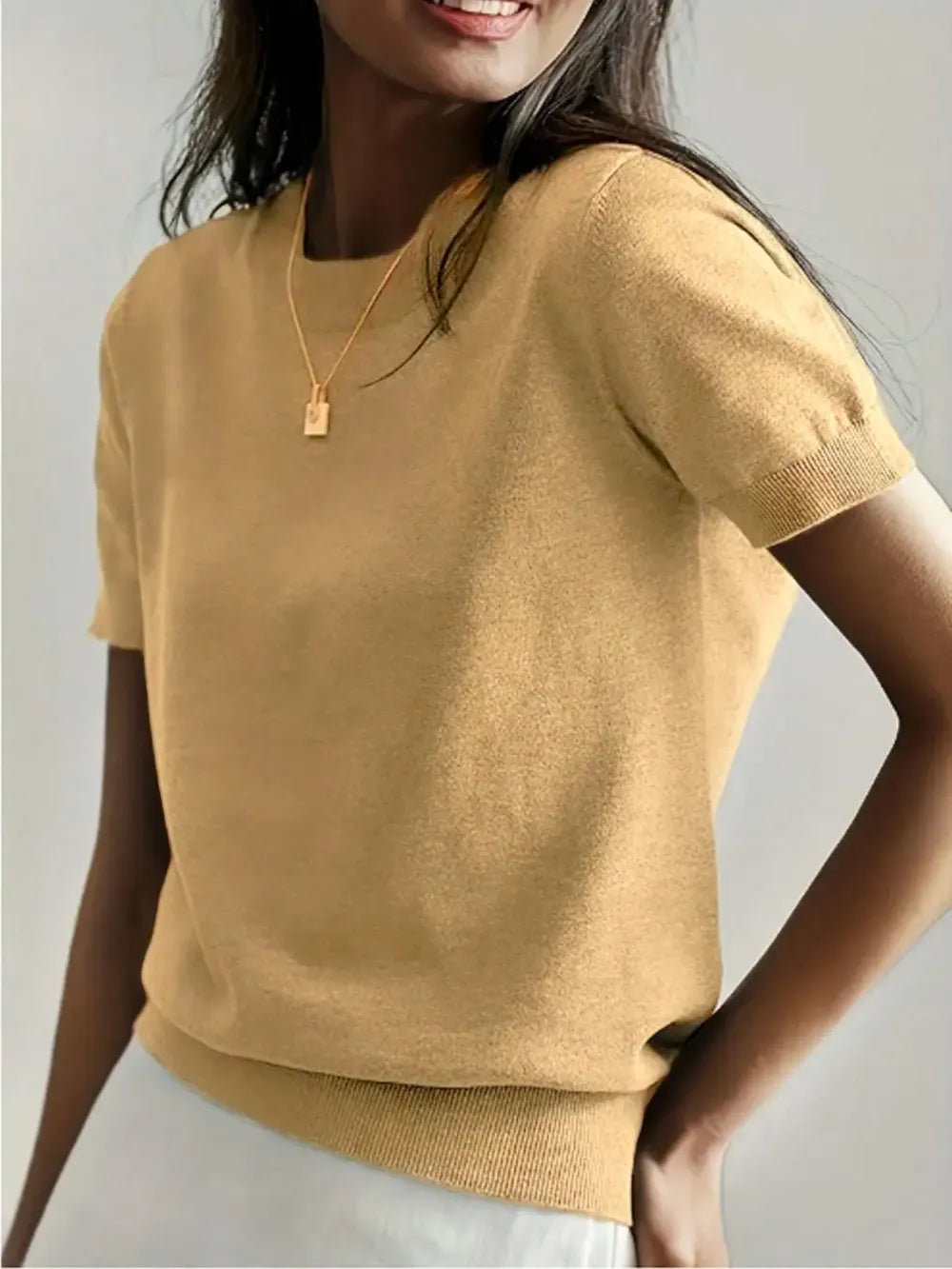 Women's Solid Color Crew Neck Short Sleeve Lightweight Loose Sweater