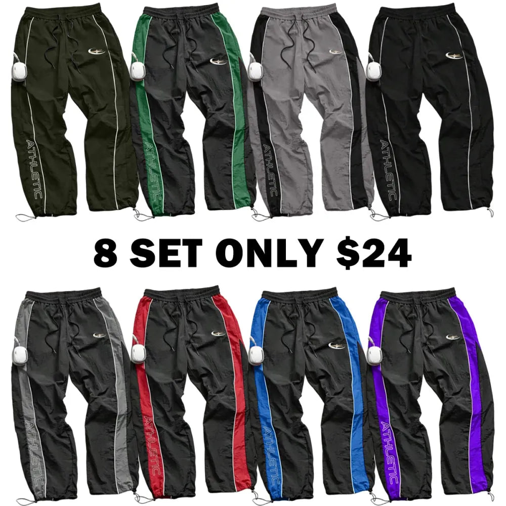 Men's Casual Sporty Long Pants, Loose Fit Drawstring Cuff