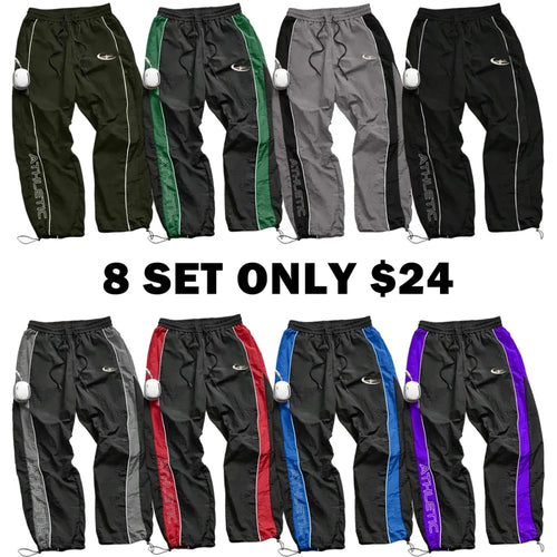 Men's Casual Sporty Long Pants, Loose Fit Drawstring Cuff