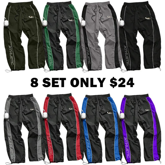 Men's Casual Sporty Long Pants, Loose Fit Drawstring Cuff