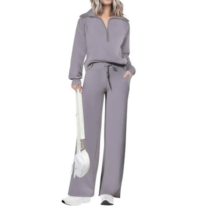 Women's wear Chic 2-Piece Set Outfits Half Zip Style