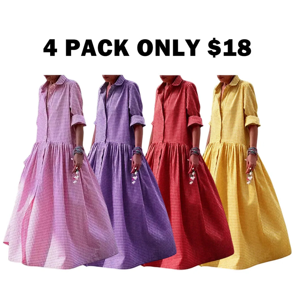 Women's Vintage Plaid Shirt Dress