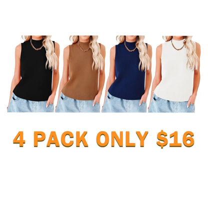 Women Knit Tank Tops Sleeveless Turtleneck Cami Shirts Sweater Vests