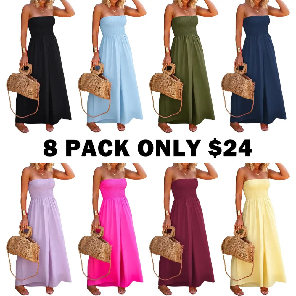 Women‘s Sleeveless Strapless Wide Leg Jumpsuits