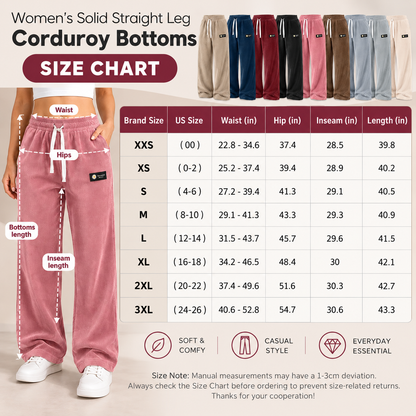 Women's Solid Straight Leg Corduroy Bottoms