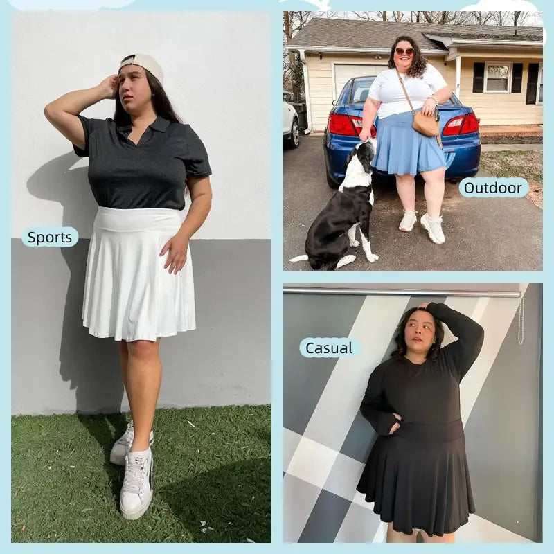 【Plus Size】 Pleated Tennis Skirt with Shorts