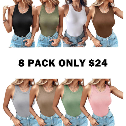 Built-in Bra Tank Top Ribbed Racerback Tops