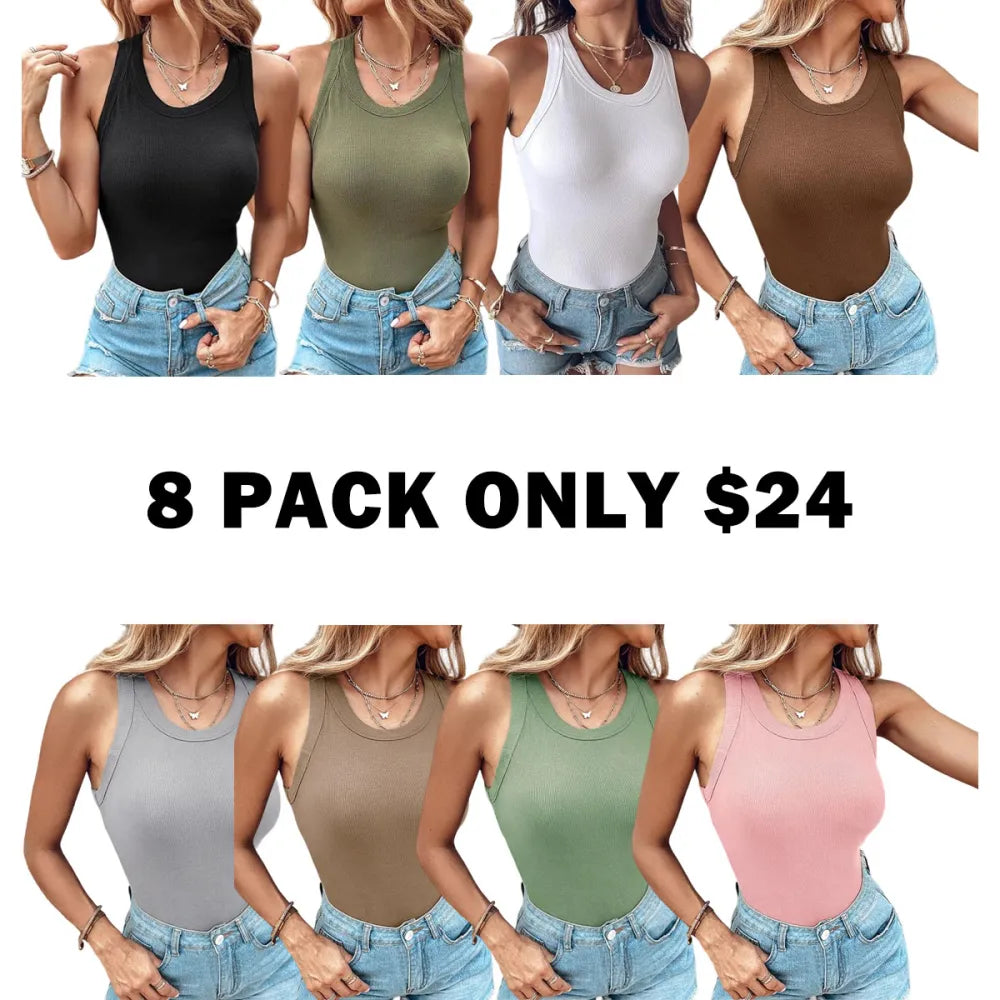 Built-in Bra Tank Top Ribbed Racerback Tops