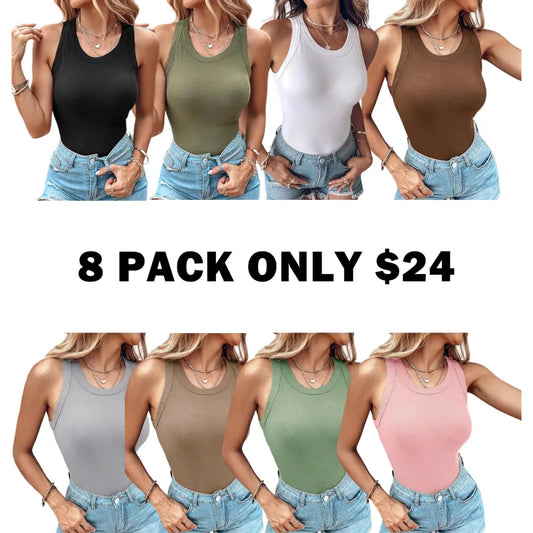 Built-in Bra Tank Top Ribbed Racerback Tops