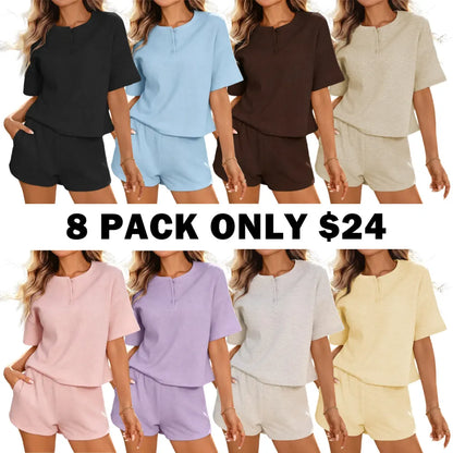 Women’s Waffle Knit 2 Piece Short Sets