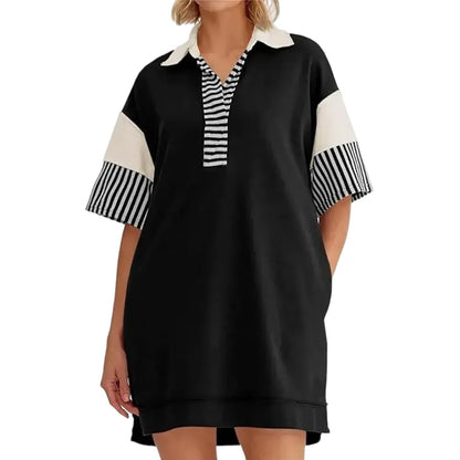 V Neck Summer Color Block Short Sleeve Mini Dress