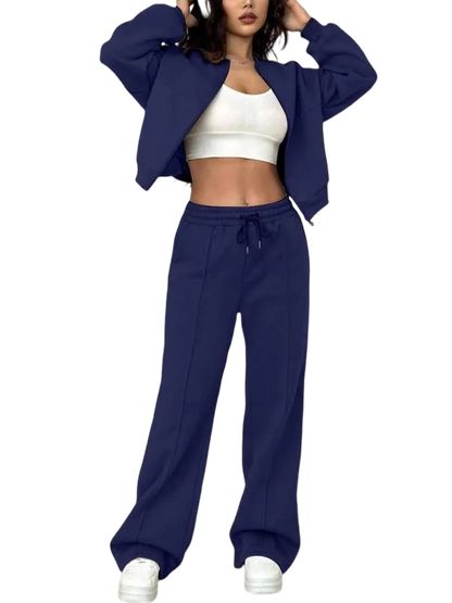 Casual Striped Long Sleeve Zipper Jacket and Pants Set