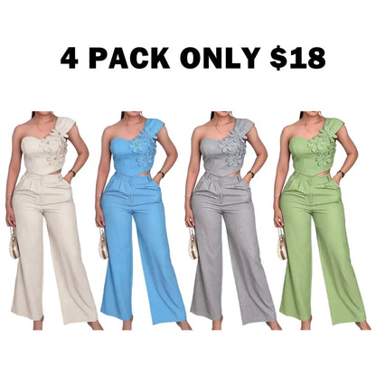 American Style Chic Off-Shoulder Floral Womenswear Set