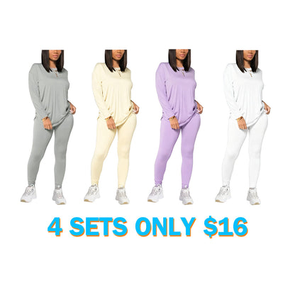 Women's Solid Drop Shoulder Tee & Elastic Waist Skinny Pants Two-piece Set