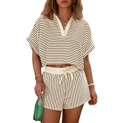 Women‘s Striped 2 Piece Short Sets