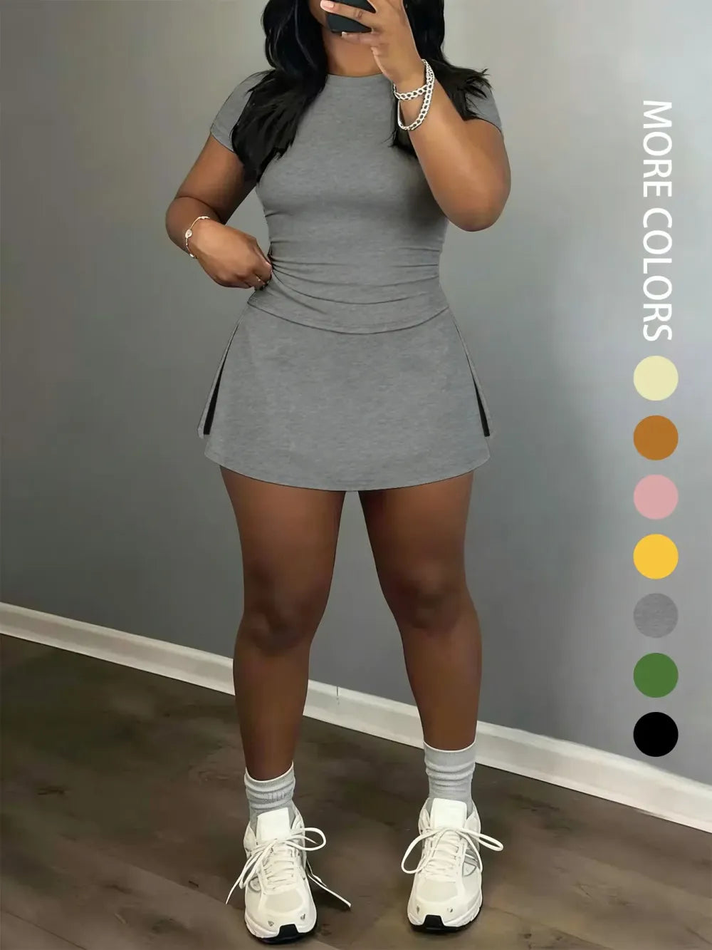 Women's Slim-Fitting Crop Tee & Short Skirt Set