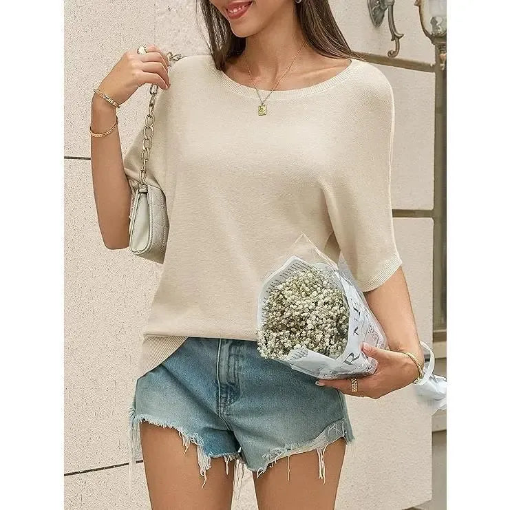 Boat Neck Lightweight Loose Fitting Knit Tops