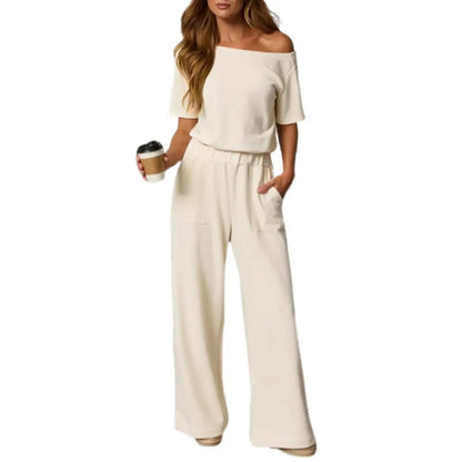 Women's Heather Off-Shoulder Wide Leg Jumpsuit