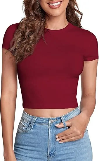 Women's Basic Casual Summer Crop Tee Tops