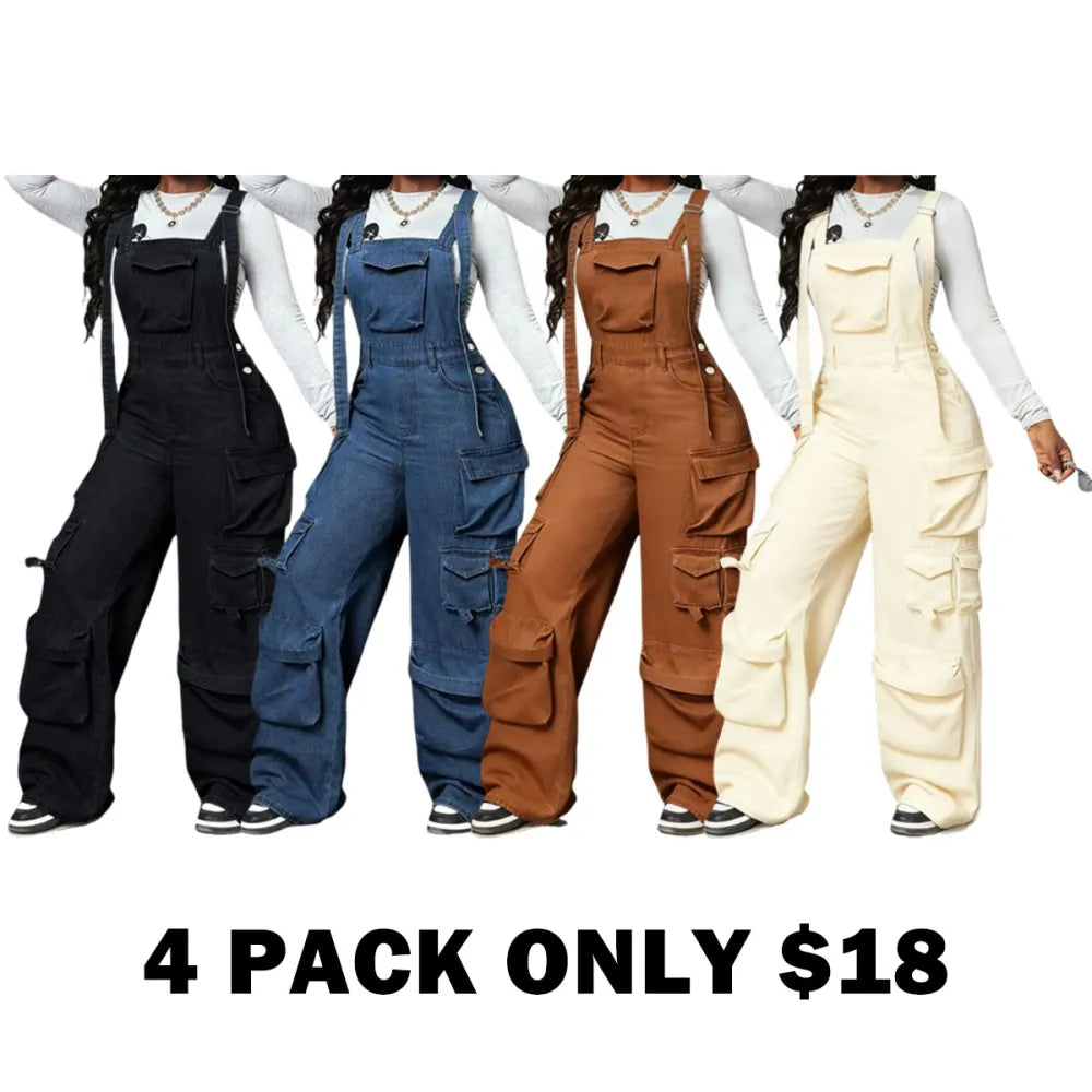 Women's Adjustable Strap Denim Jumpsuit
