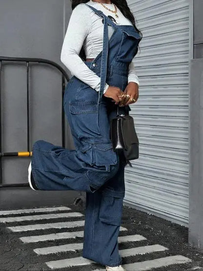 Women's Adjustable Strap Denim Jumpsuit