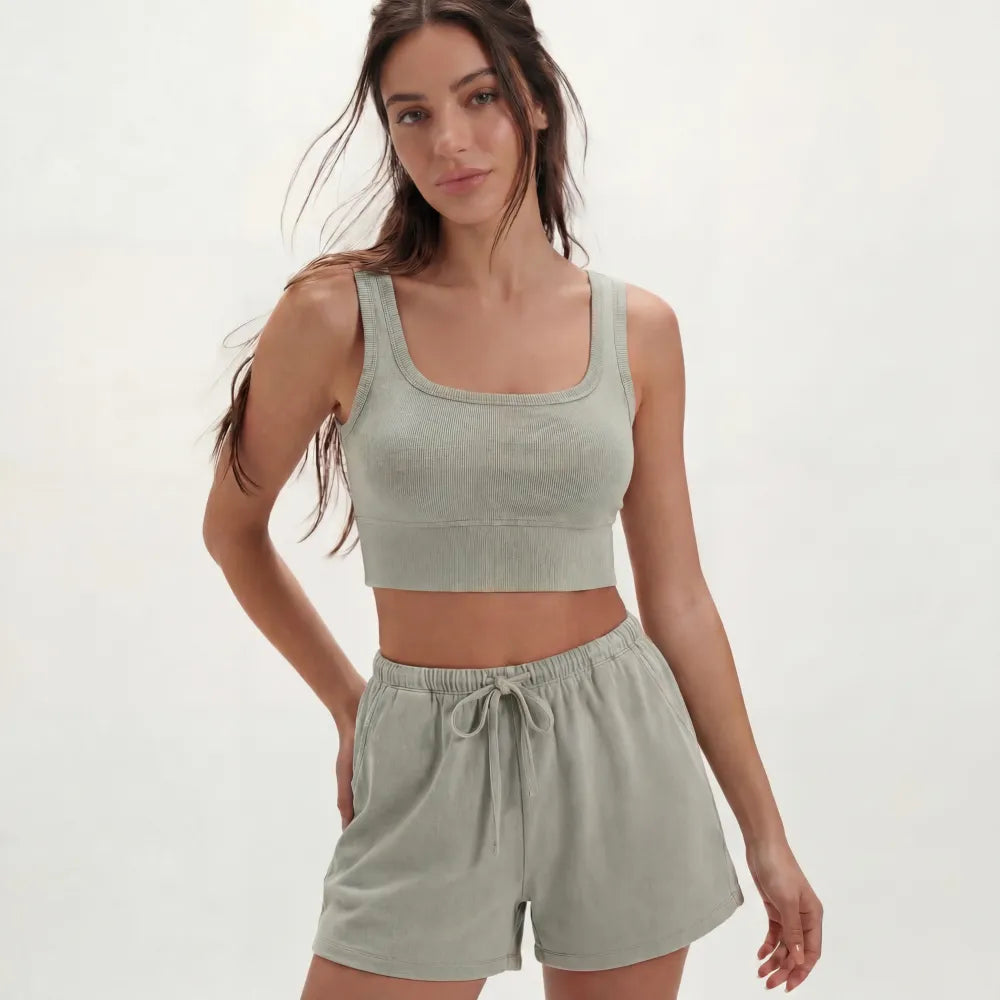 Women's 2-Piece Chic Fade Craft Casual Acid Wash Matching Set