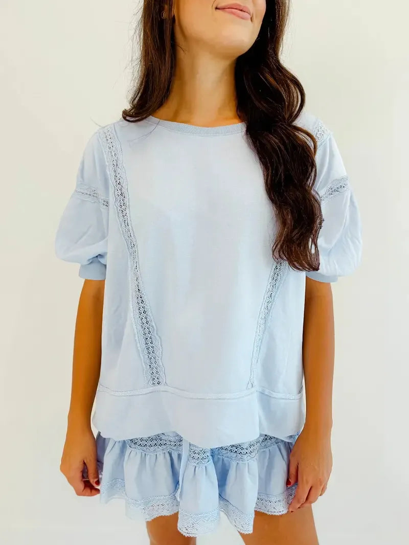 Women's 2 Piece Cotton Lace Trim Outfit Set