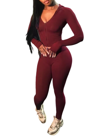 Zip Up Crop Top & High Waist Leggings Two-piece Set