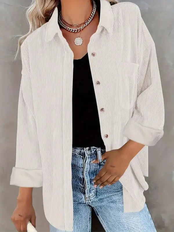 Plain Pocket Button Front Corduroy Shirt