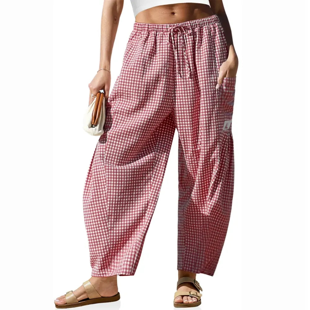 Women‘s Wide Leg Gingham Striped Plaid Pants
