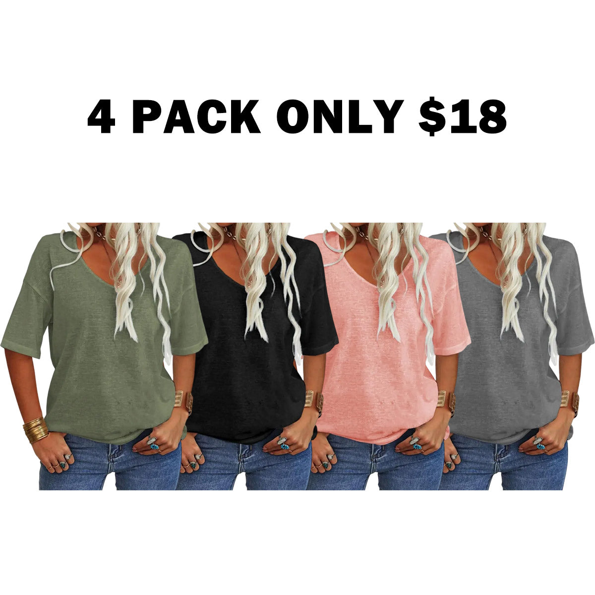 Women's 3/4 Sleeve Shirts V Neck Loose Fitting Tops