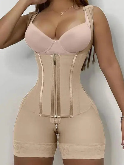 Women's Solid Color Zipper Corset Shapewear Romper