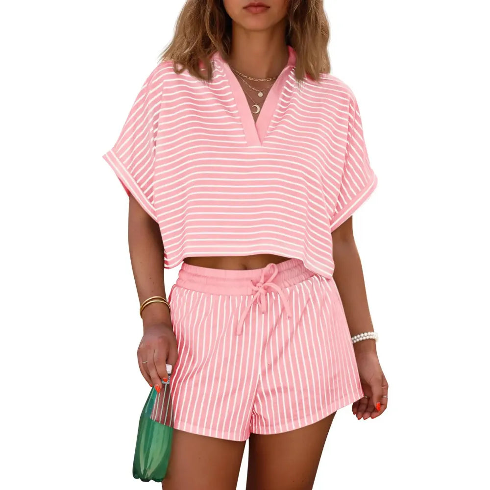 Women‘s Striped 2 Piece Short Sets