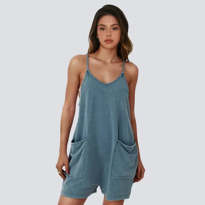 Women's Minimalist Cotton Blend Acid Wash Romper
