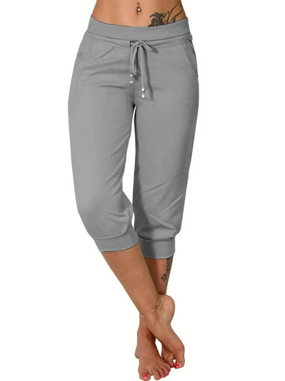 Women's Plain Drawstring Waist Capris Pants
