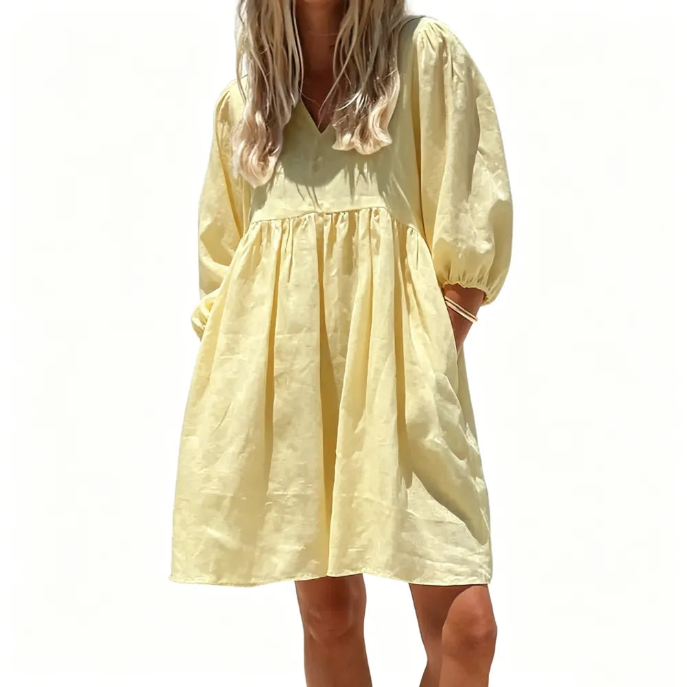 Women's Summer V-Neck Puff-Sleeve Dress