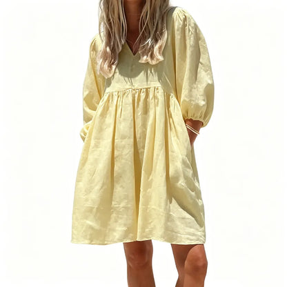 Women's Summer V-Neck Puff-Sleeve Dress